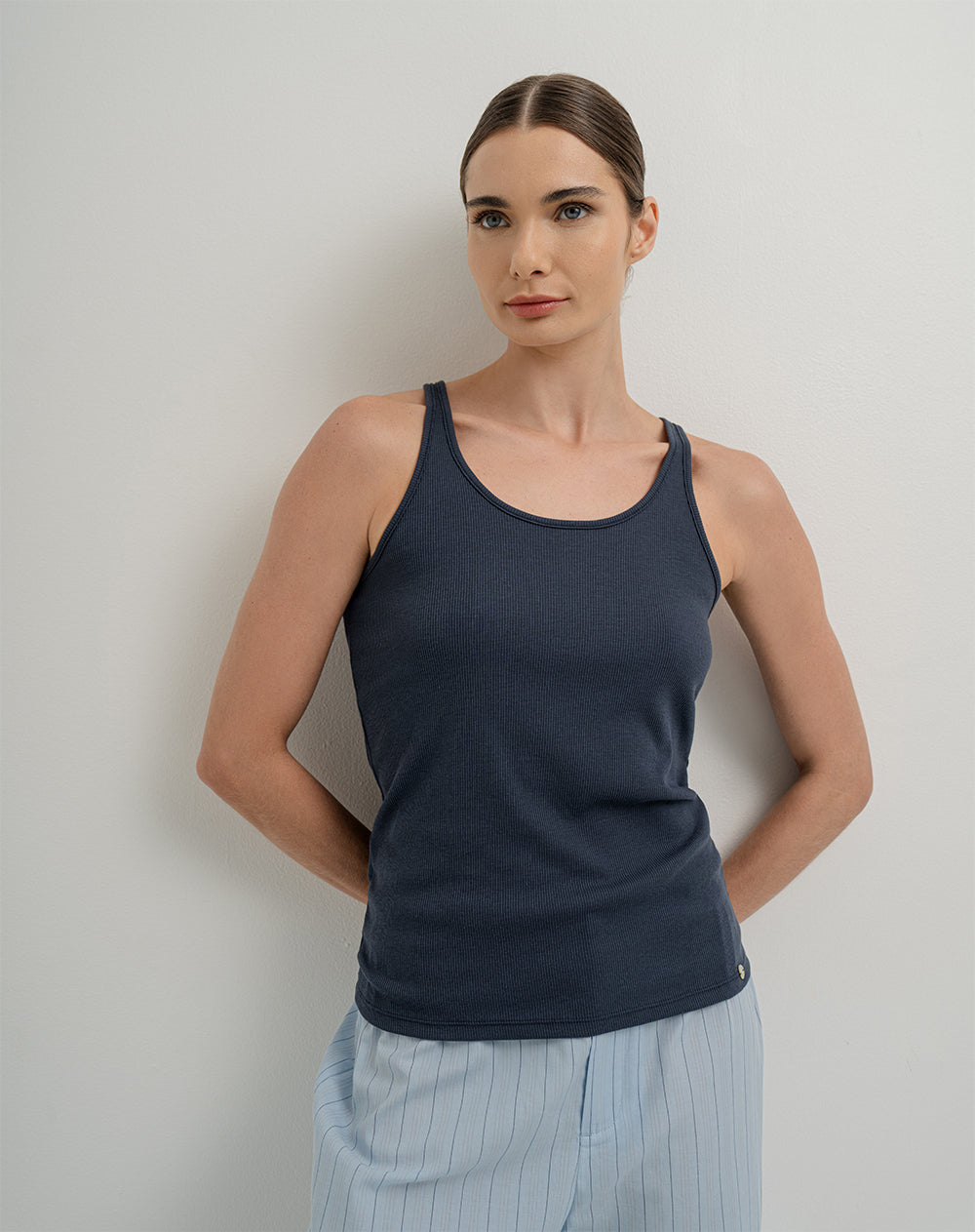 Camiseta sisa de pijama mujer algodón azul oscura