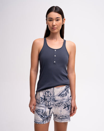 Camiseta esqueleto algodón azul mujer