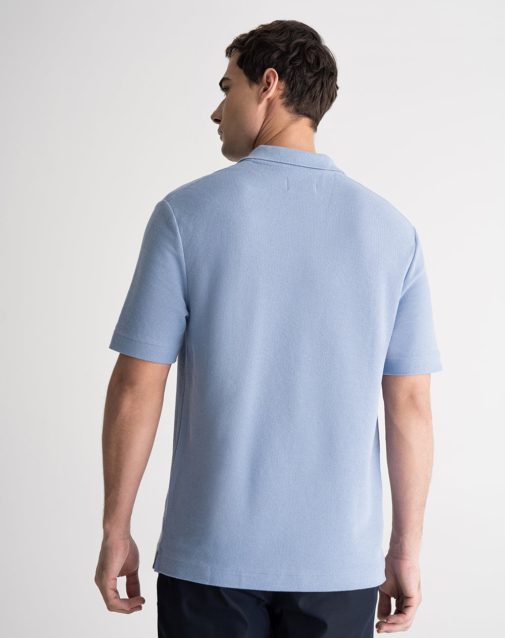 Polo regular algodón cuello sin botones azul hombre