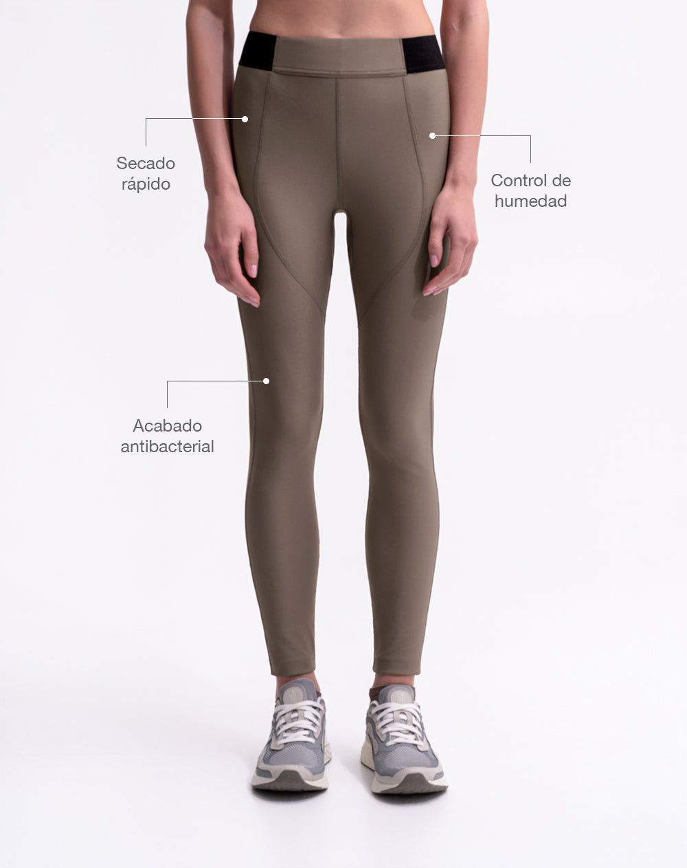 Legging deportivo tiro alto control humedad café mujer