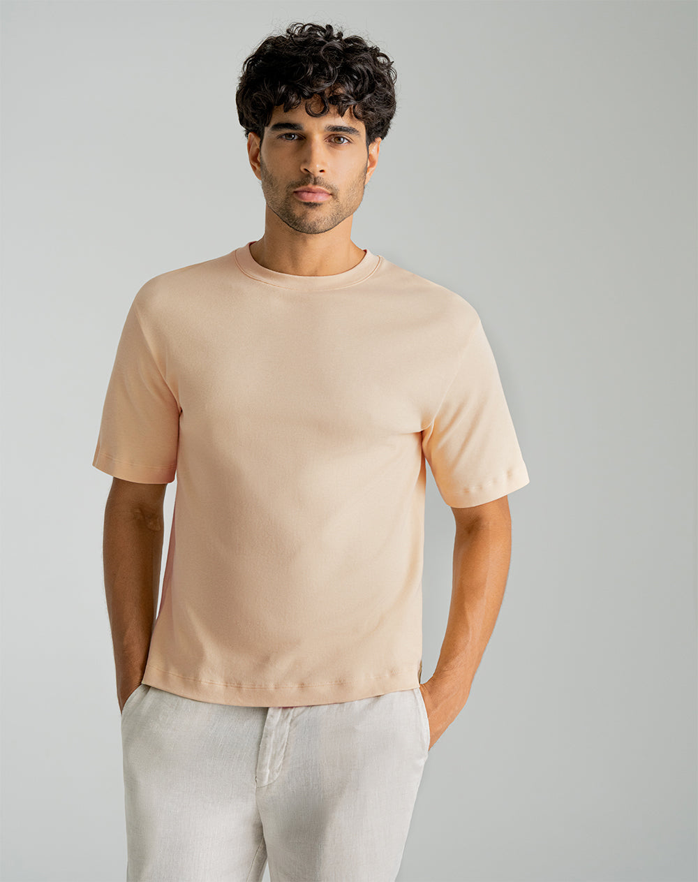 Camiseta regular fit en tela pesada manga corta amarilla