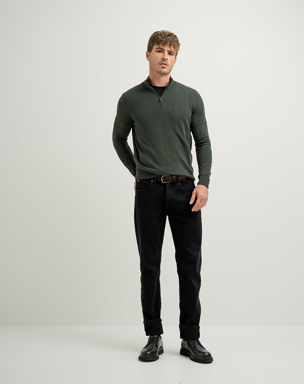 Buzo regular fit en rib verde