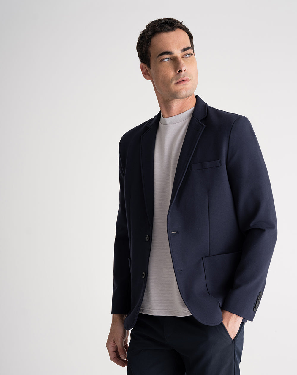 Blazer regular tejido de punto en algodón azul hombre