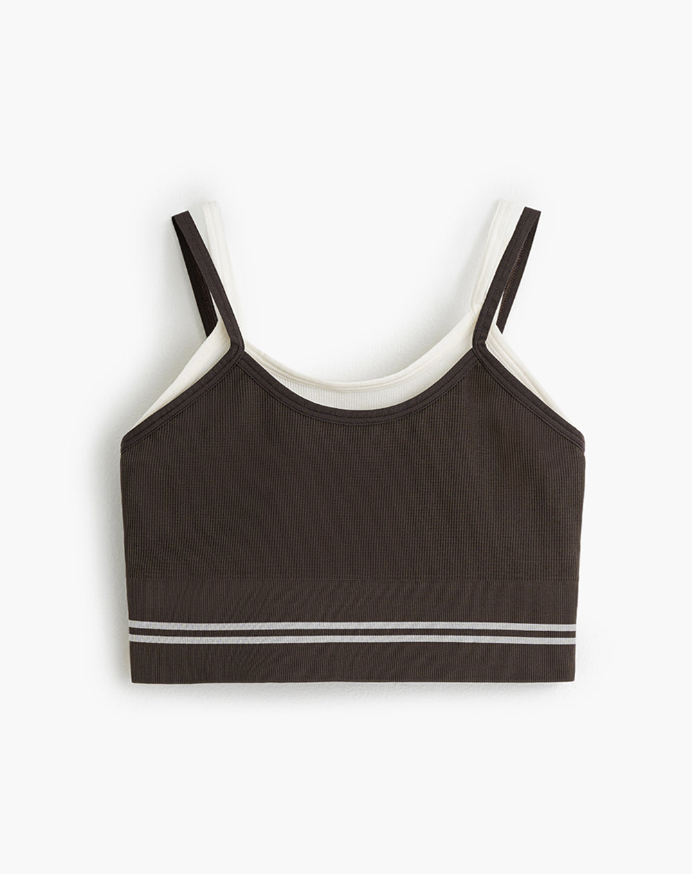 Top deportivo soporte medio doble seamless café