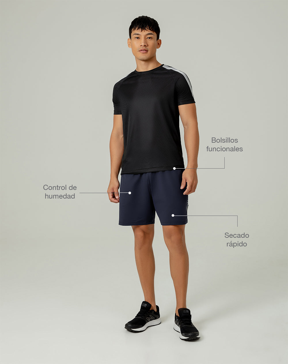 Pantaloneta deportiva control humedad azul hombre