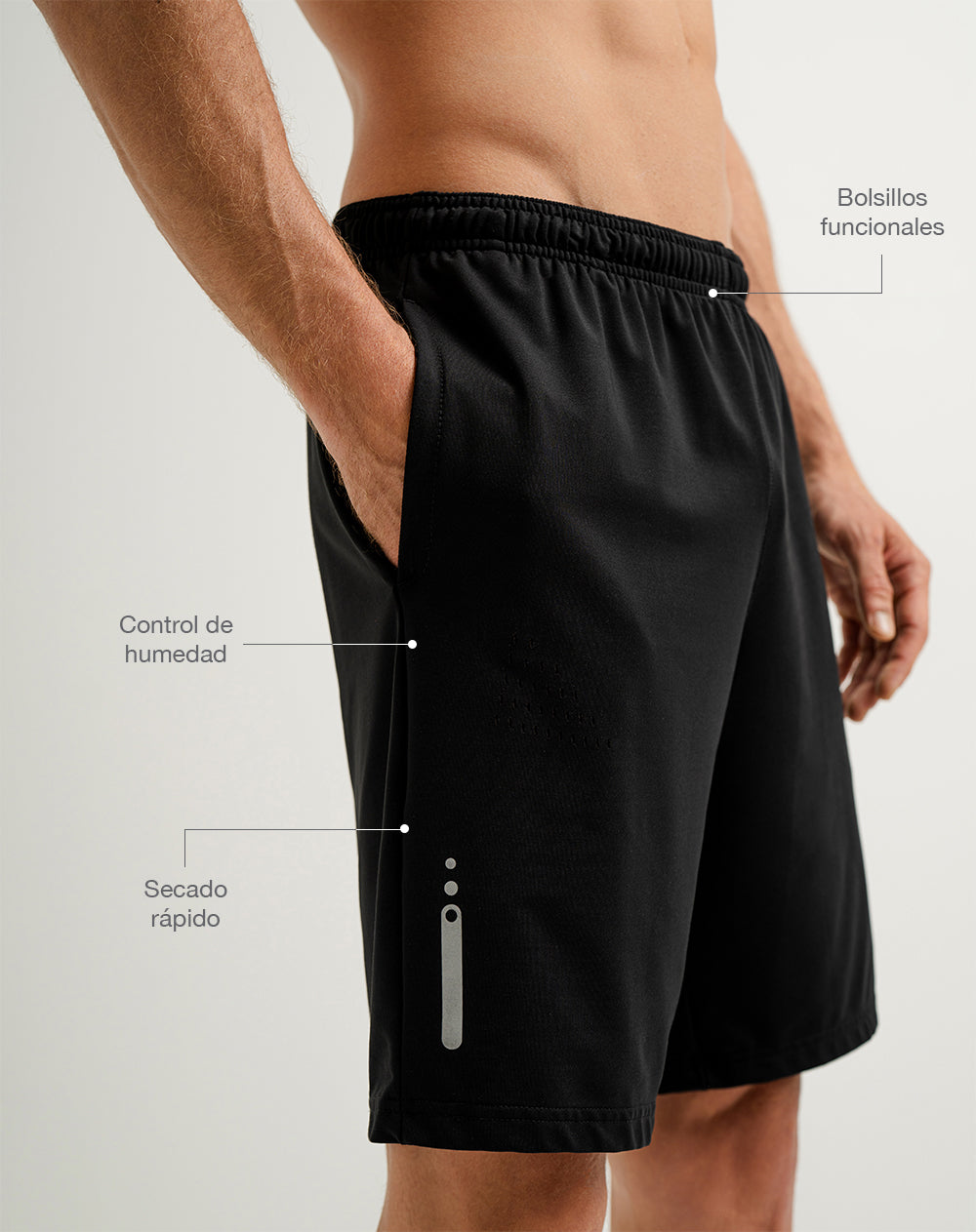 Pantaloneta deportiva control humedad negra hombre
