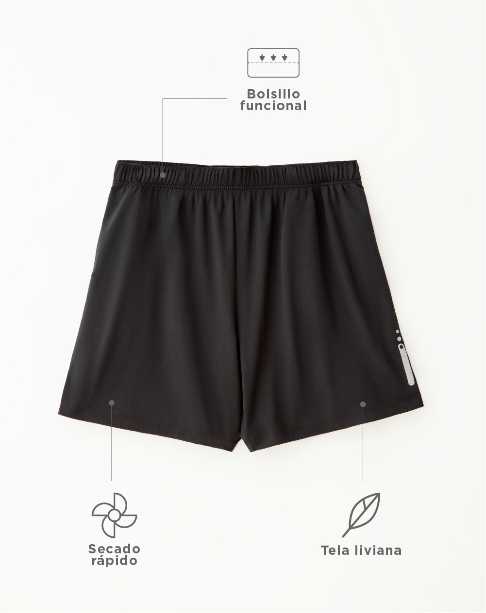Pantaloneta deportiva control humedad negra para hombre