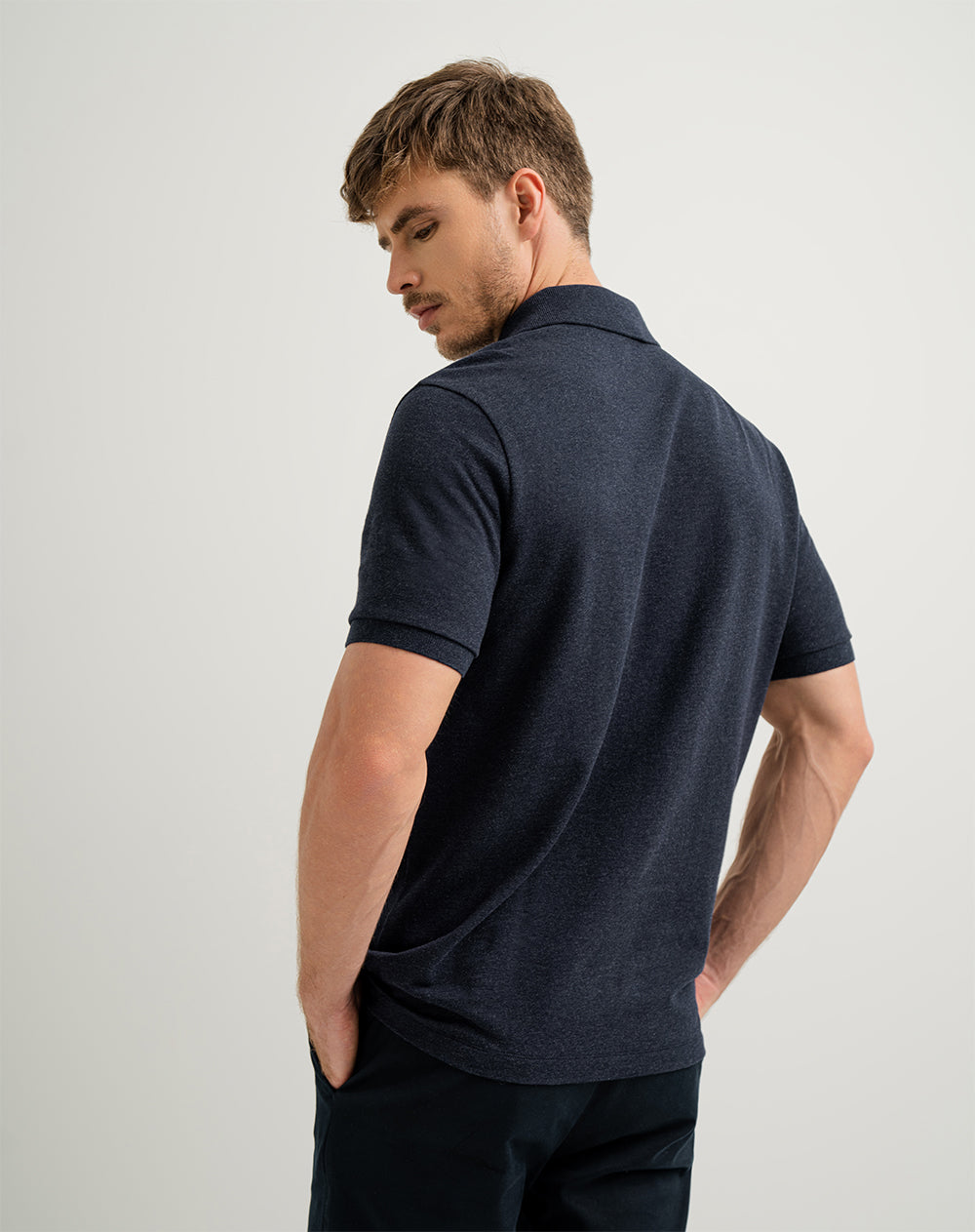 Polo regular fit tela con textura azul jaspeada