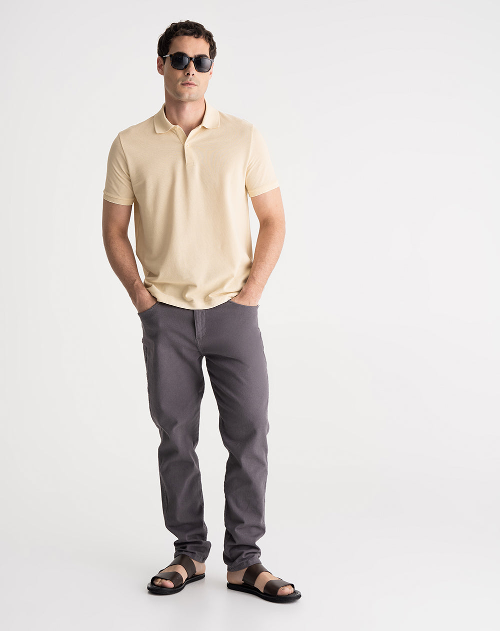 Polo regular algodón crema hombre