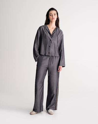 Pantalón holgado tiro alto gris mujer