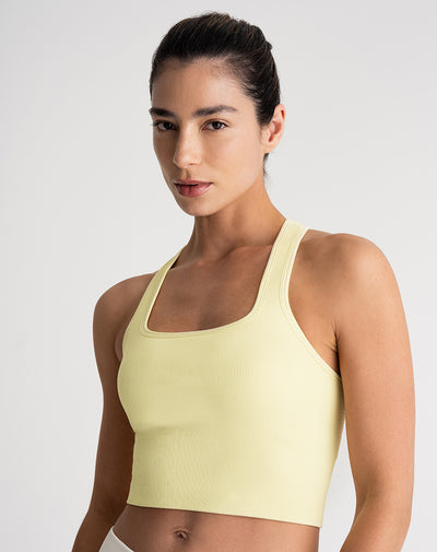 Crop top deportivo soporte alto seamless antibacterial amarillo