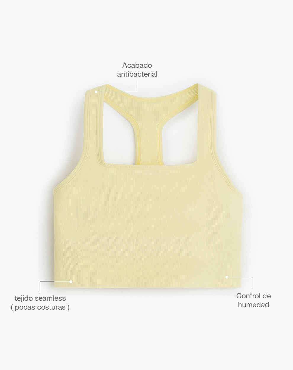 Crop top deportivo soporte alto seamless antibacterial amarillo