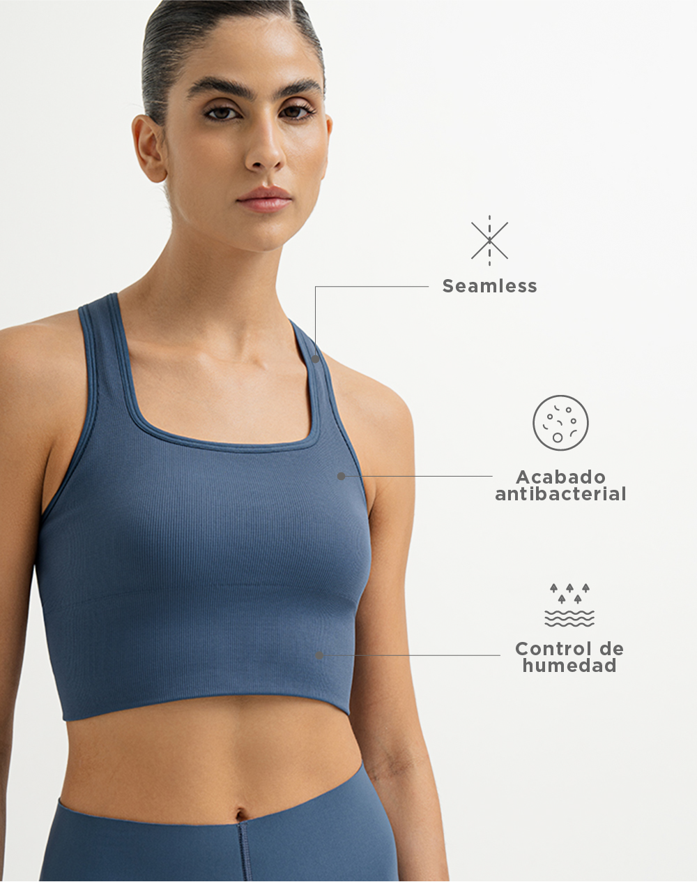 Top deportivo soporte alto seamless pocas costuras azul