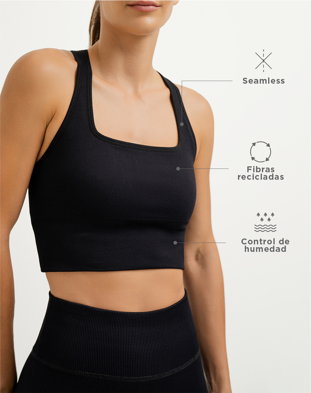 Top deportivo soporte alto seamless sin costura negro
