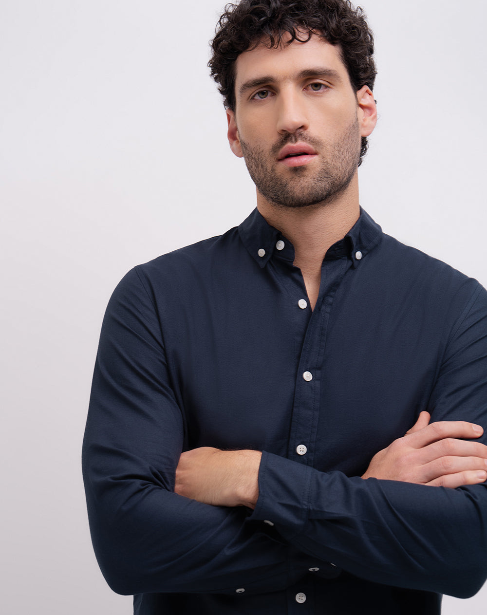 Camisa regular fit manga larga azul