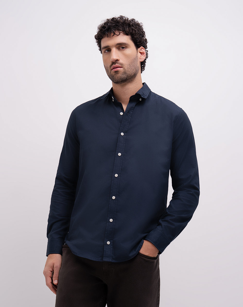 Camisa slim algodón manga larga azul