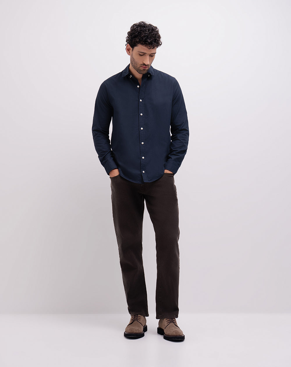 Camisa slim algodón manga larga azul