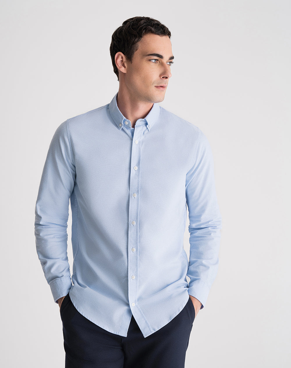 Camisa regular fit manga larga azul clara