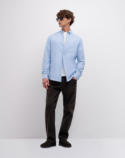 Camisa manga larga slim algodón azul hombre