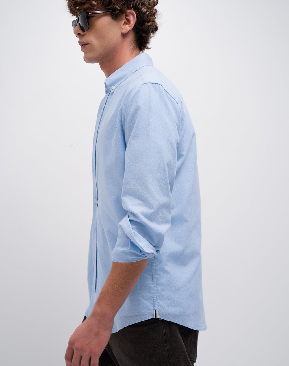 Camisa manga larga slim algodón azul hombre