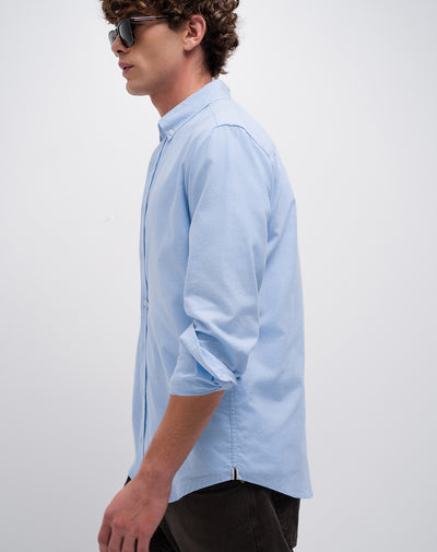 Camisa manga larga slim algodón azul hombre