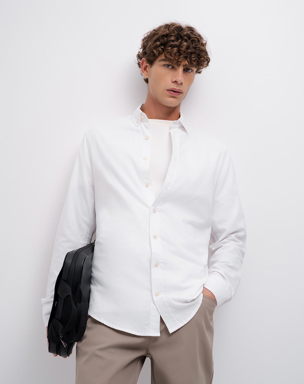 Camisa manga larga slim algodón blanca hombre