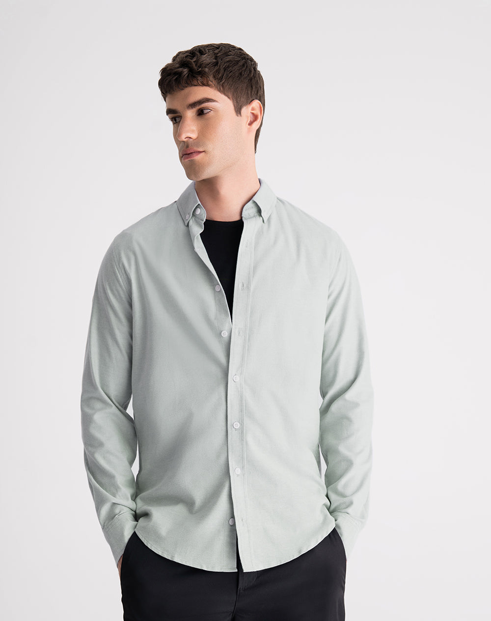 Camisa manga larga regular algodón gris hombre