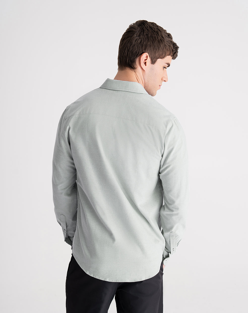 Camisa manga larga regular algodón gris hombre