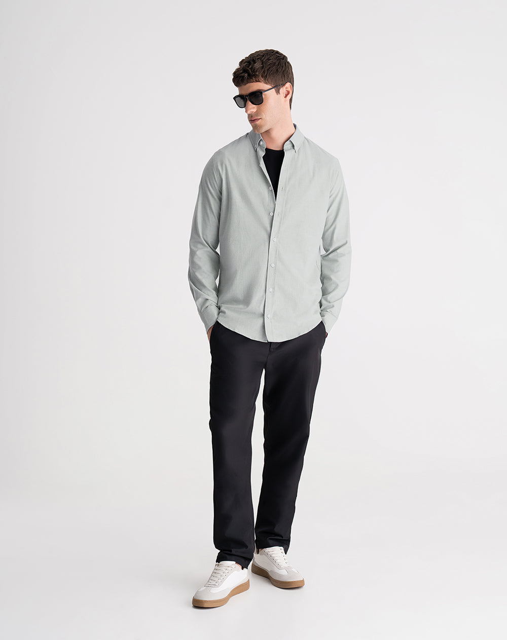 Camisa manga larga regular algodón gris hombre