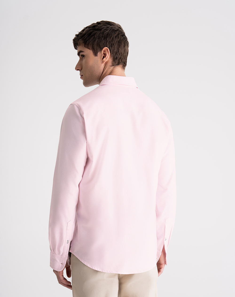 Camisa manga larga regular algodón rosada hombre