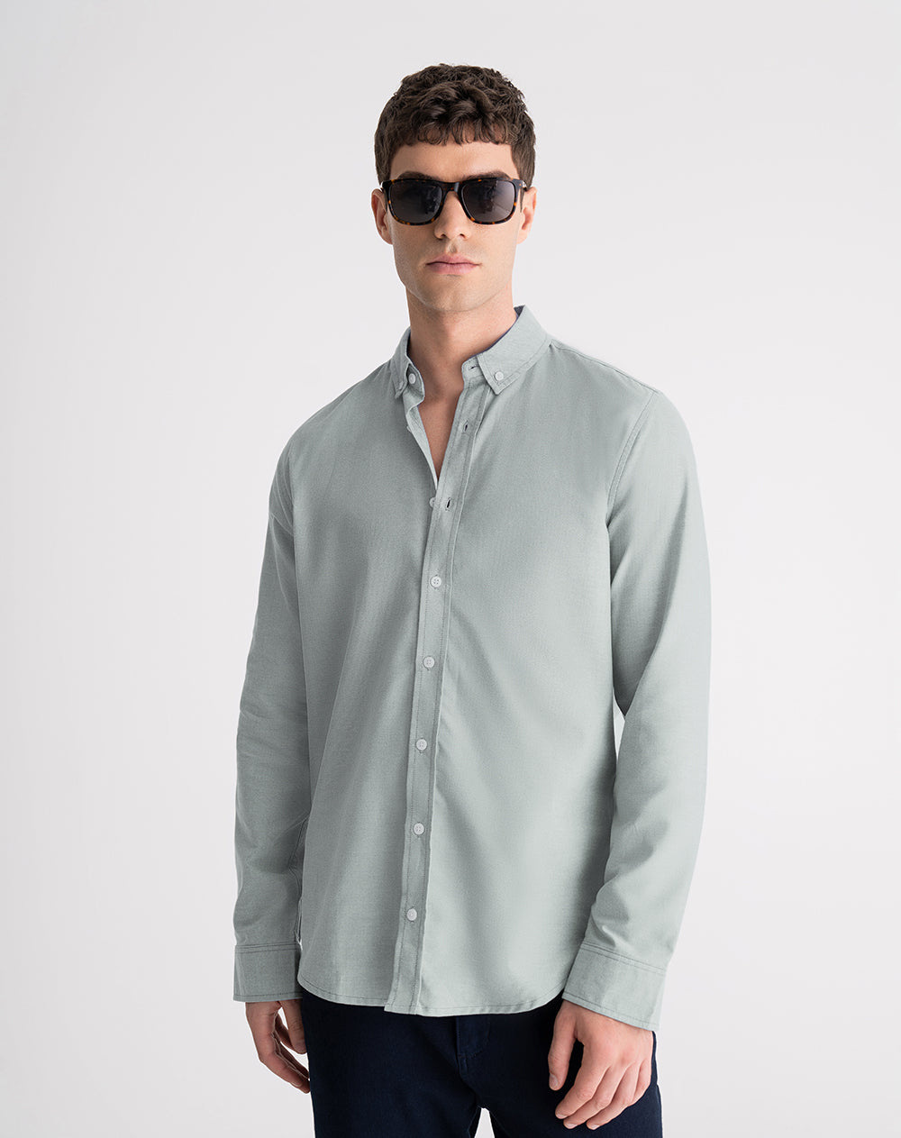 Camisa regular fit manga larga verde