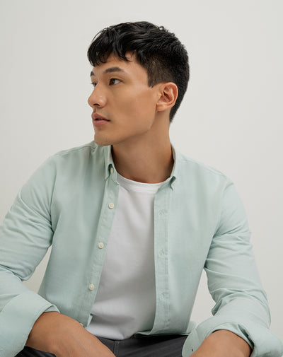 Camisa manga larga regular verde hombre