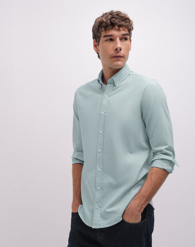 Camisa manga larga regular verde hombre