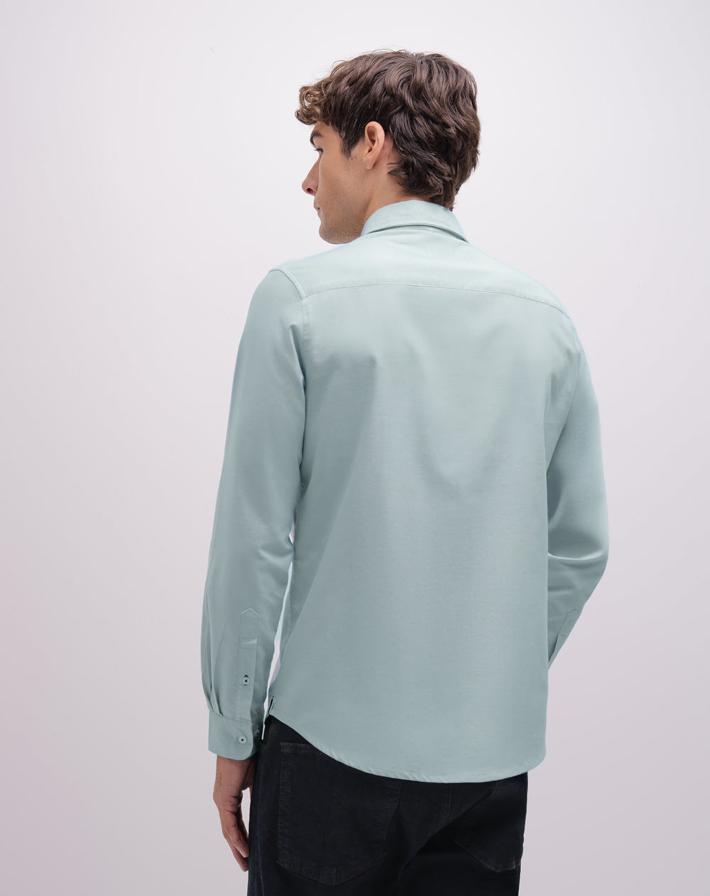 Camisa manga larga regular verde hombre