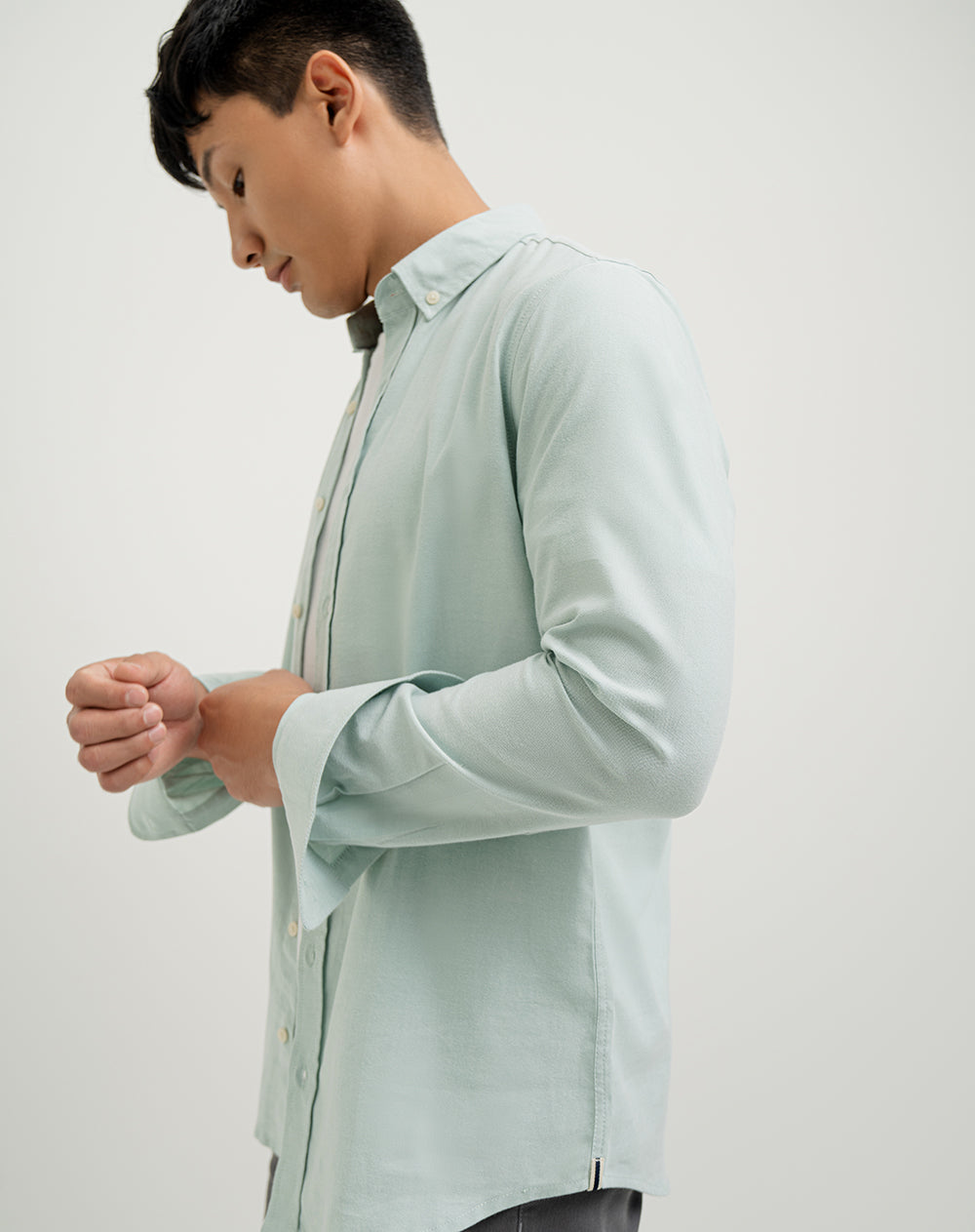 Camisa manga larga regular verde hombre