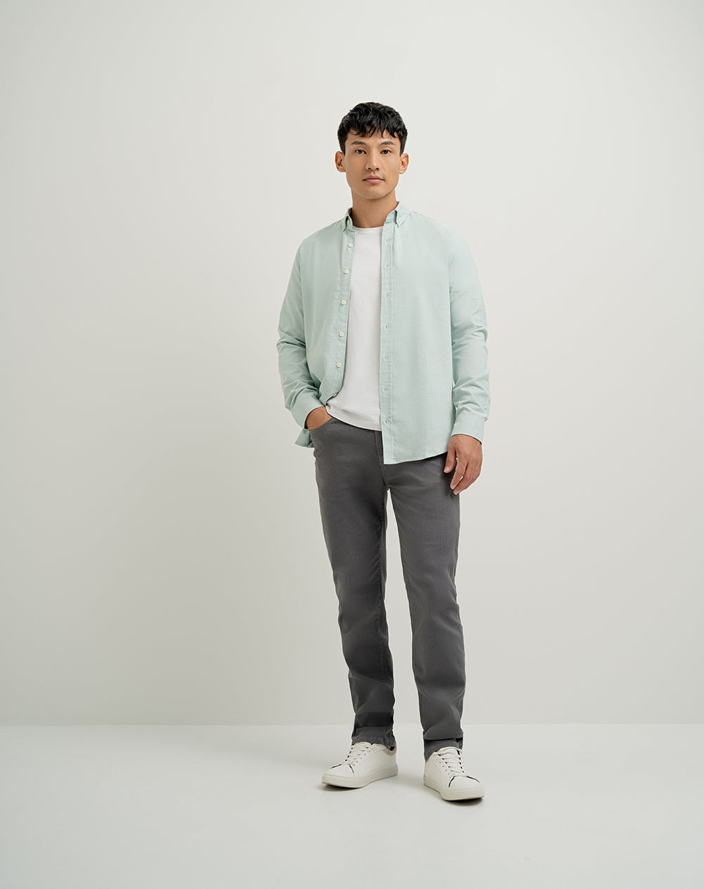 Camisa manga larga regular verde hombre