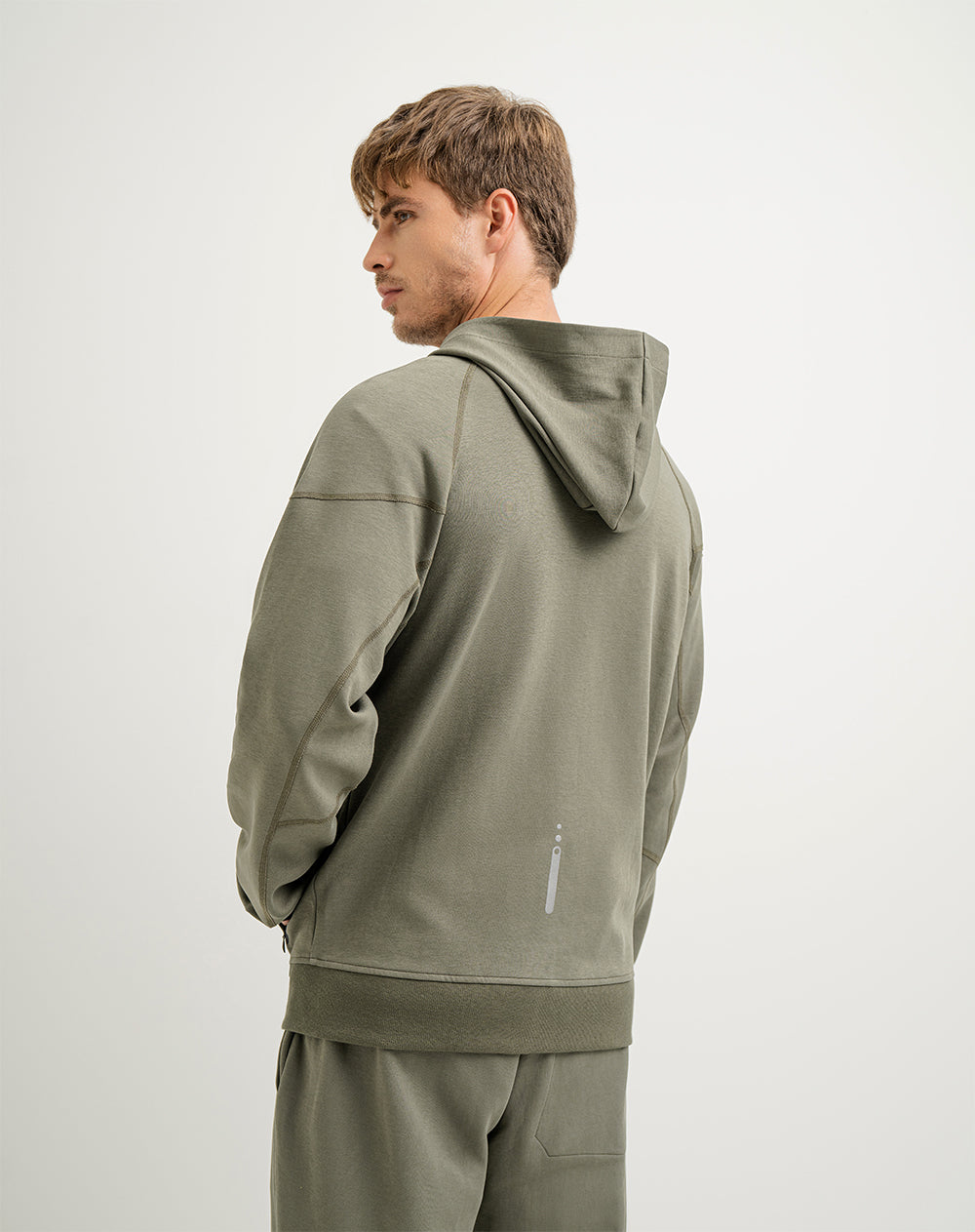 Buzo algodón sostenible con capucha verde militar para hombre