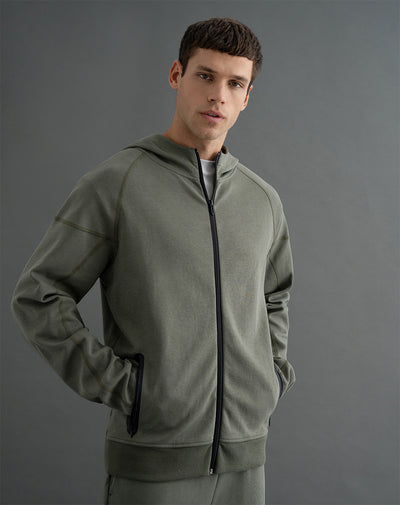 Buzo algodón sostenible con capucha verde militar para hombre