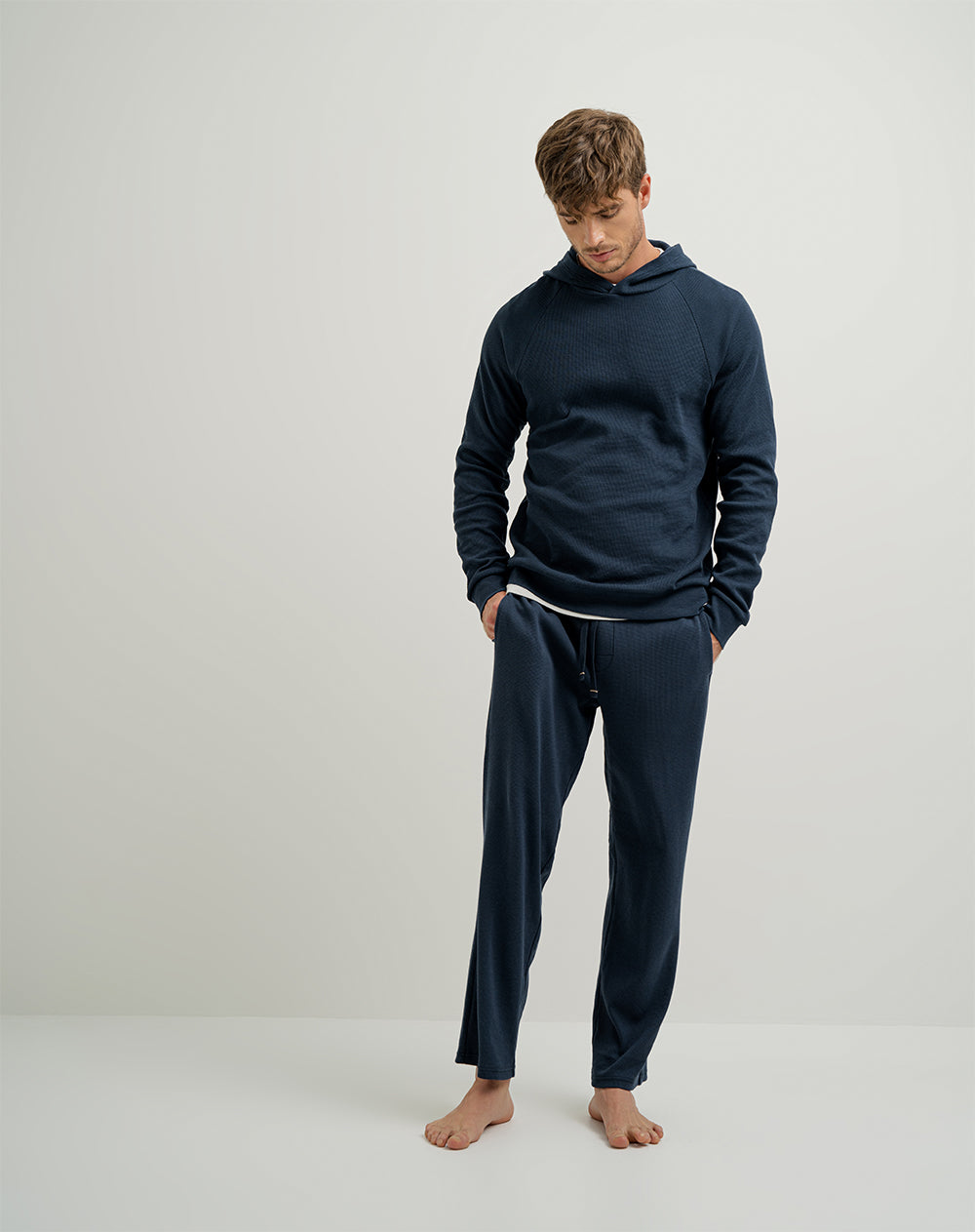Buzo algodón con capucha azul oscuro para hombre
