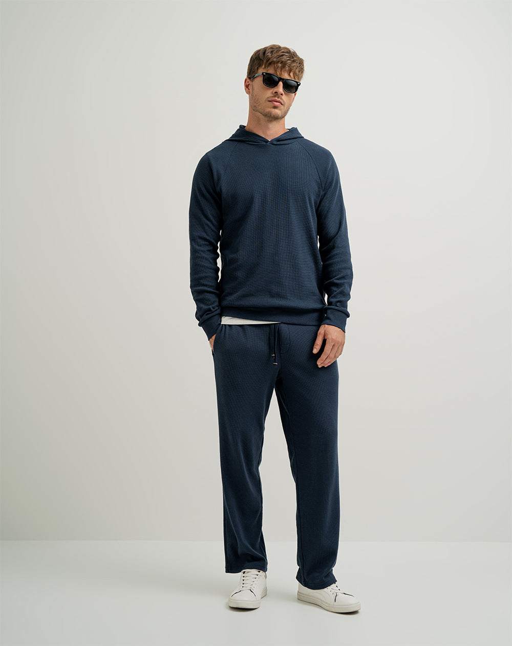 Buzo algodón con capucha azul oscuro para hombre
