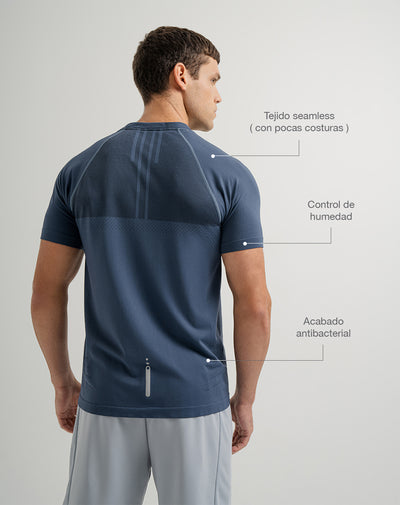 Camiseta deportiva control humedad azul hombre