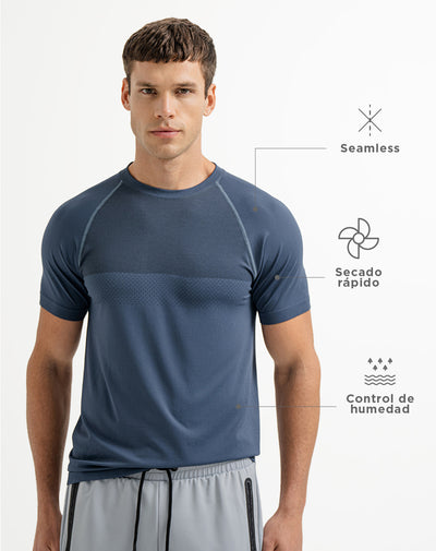 Camiseta deportiva  hombre antibacterial azul