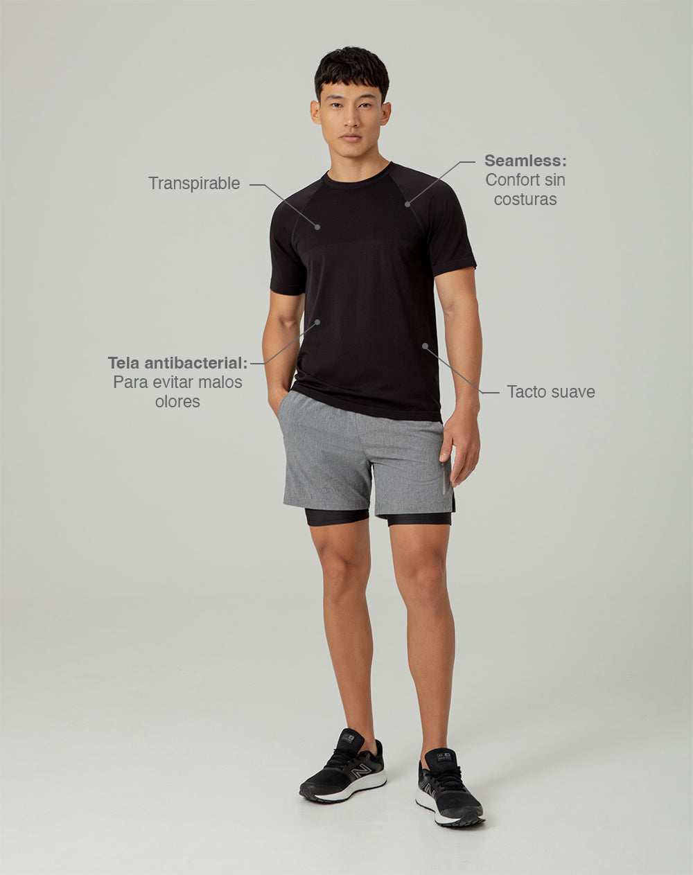 Camiseta deportiva  hombre control humedad negra