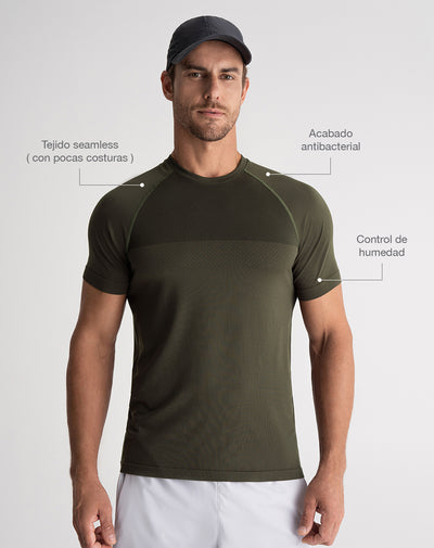 Camiseta deportiva control humedad verde hombre
