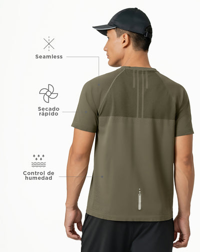 Camiseta deportiva  hombre antibacterial verde militar