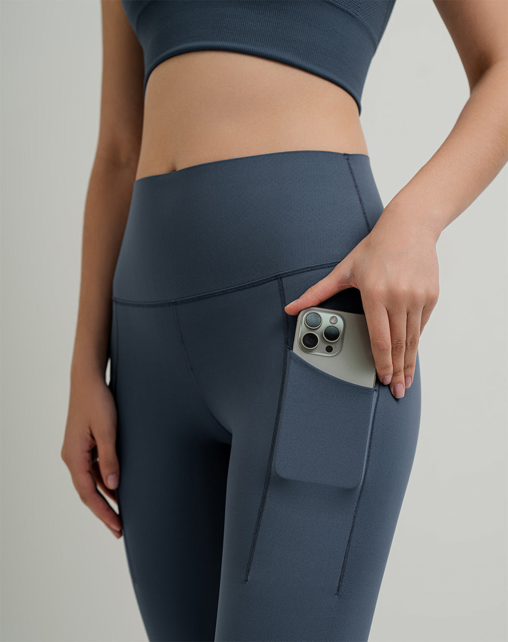 Legging deportivo control abdomen azul para mujer
