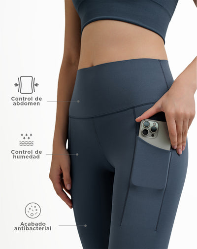 Legging deportivo control abdomen azul para mujer