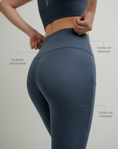 Legging deportivo control abdomen azul mujer