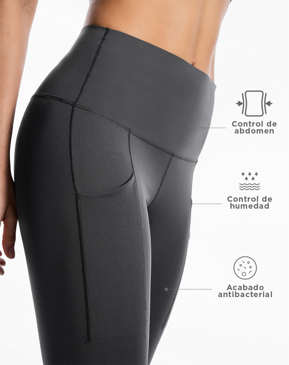 Legging deportivo bolsillos frontales gris para mujer