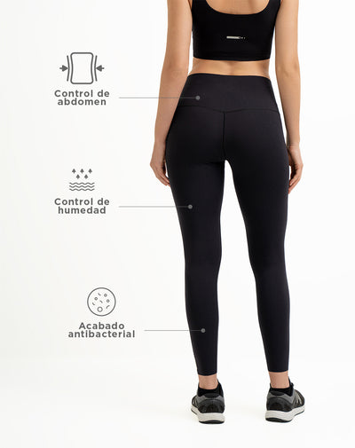 Legging deportivo control abdomen negro para mujer
